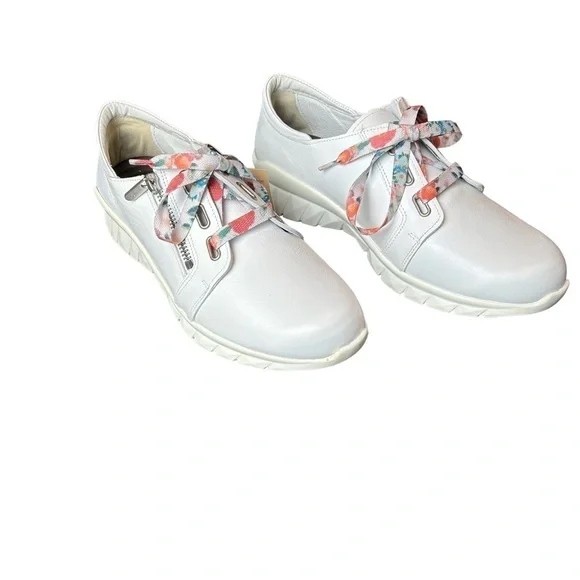 NAOT Eliot’s Top Quality White Leather Lace Up Side Zip Slip Sneakers - Picture 2 of 16